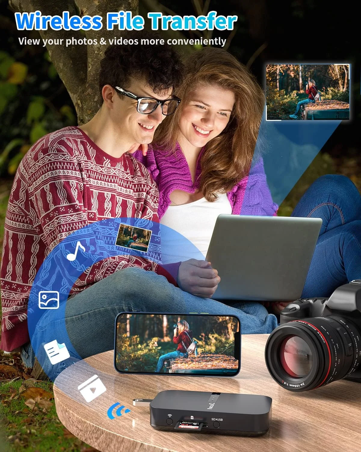 روتر مسافرتی NewQ Filehub AC750: هارد درایو قابل حمل، کارت خوان SD و توسعه دهنده کوچک دامنه WiFi برای مسافرت | دسترسی بی سیم به هارد اکسترنال و دستگاه ذخیره سازی USB برای پشتیبان گیری از عکس و فایل ها از آیفون روتر مسافرتی NewQ Filehub AC750: هارد درایو قابل حمل، کارت خوان SD و توسعه دهنده کوچک دامنه WiFi برای مسافرت | دسترسی بی سیم به هارد اکسترنال و دستگاه ذخیره سازی USB برای پشتیبان گیری از عکس و فایل ها از آیفون