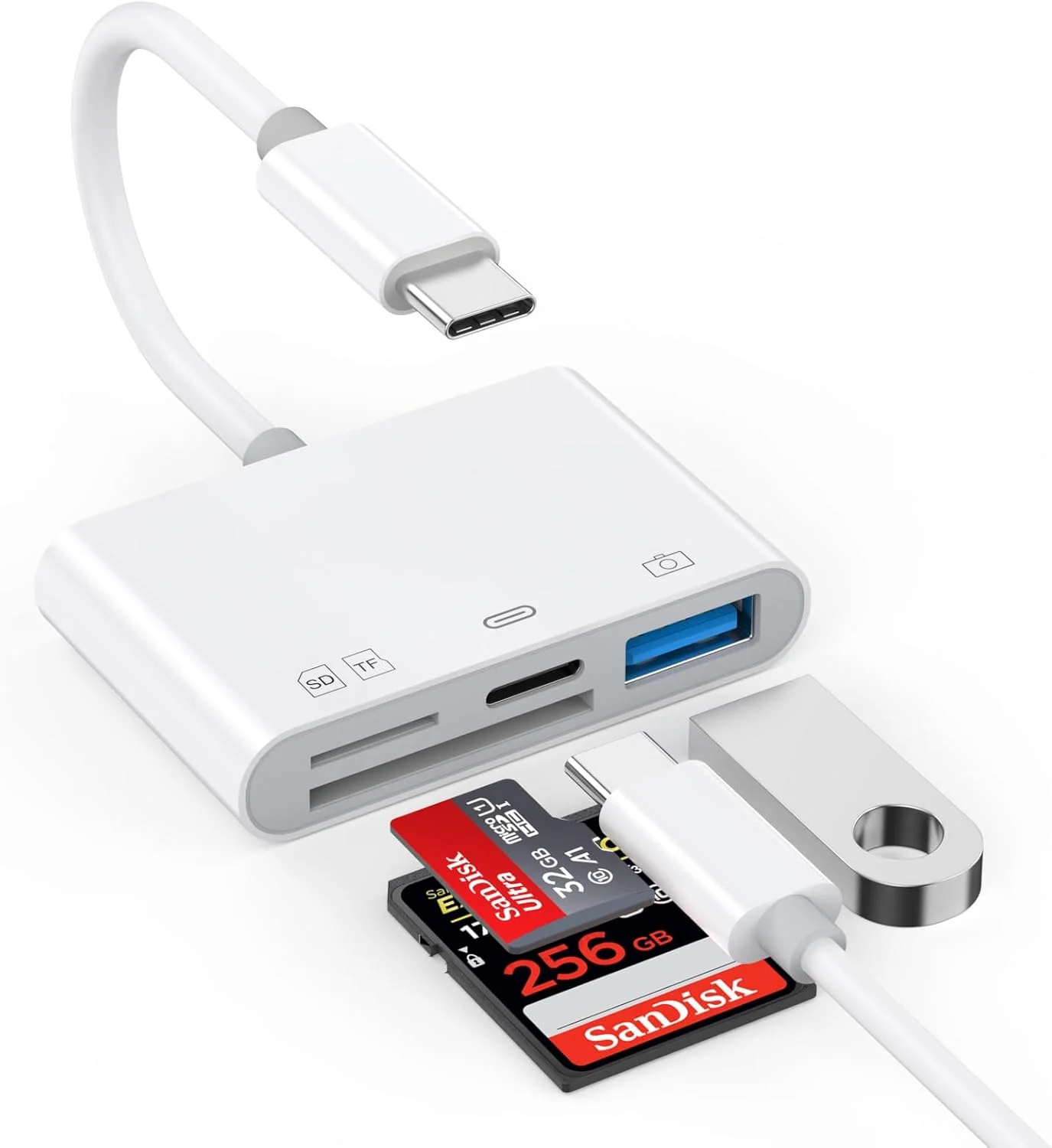 کارت خوان USB C SD با پورت USB 3.0 و پورت شارژ، آداپتور OTG کارت خوان USB Type C به Micro SD/SD مدل FUHAYA 4 در 1 سازگار با iPhone 15/15 Pro/15 Pro Max/15 Plus، Galaxy S24 S23 S22، iPad Pro