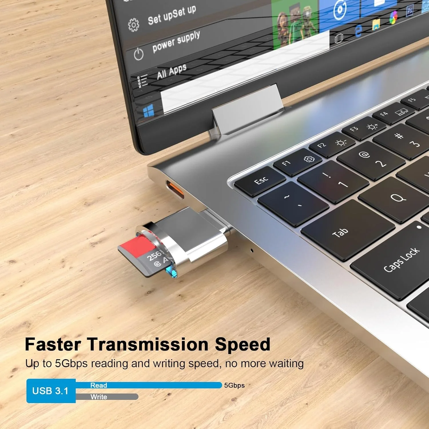 کارت خوان میکرو SD سازگار با آیفون 16/16 پلاس/16 پرو/16 پرو مکس/15/15 پلاس/15 پرو/15 پرو مکس، مینی USB Type C به کارت خوان میکرو SD/TF، آداپتور کارت میکرو SD، اتصال و پخش، نقره ای