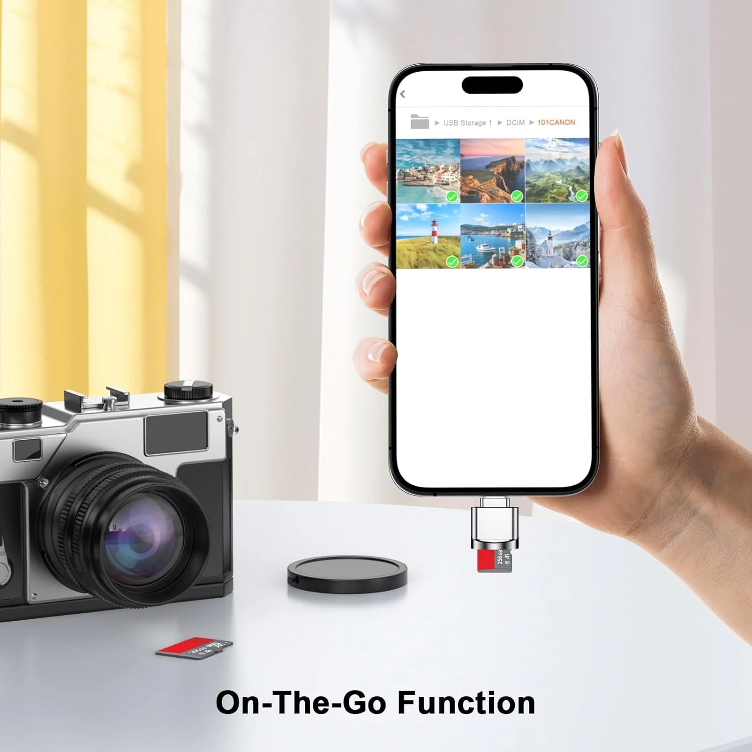 کارت خوان میکرو SD سازگار با آیفون 16/16 پلاس/16 پرو/16 پرو مکس/15/15 پلاس/15 پرو/15 پرو مکس، مینی USB Type C به کارت خوان میکرو SD/TF، آداپتور کارت میکرو SD، اتصال و پخش، نقره ای