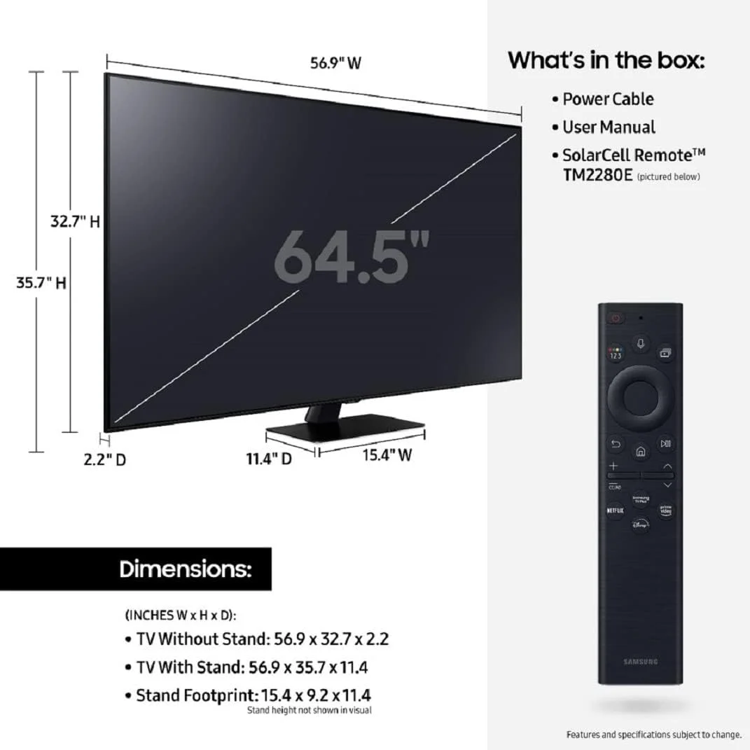 تلویزیون هوشمند 65 اینچ سامسونگ QLED 4K UHD سری Q80B با تکنولوژی Direct Full Array Quantum HDR 12x، Dolby Atmos و Real Depth Enhancer (مدل 2022) - نسخه بین المللی (بازسازی شده)