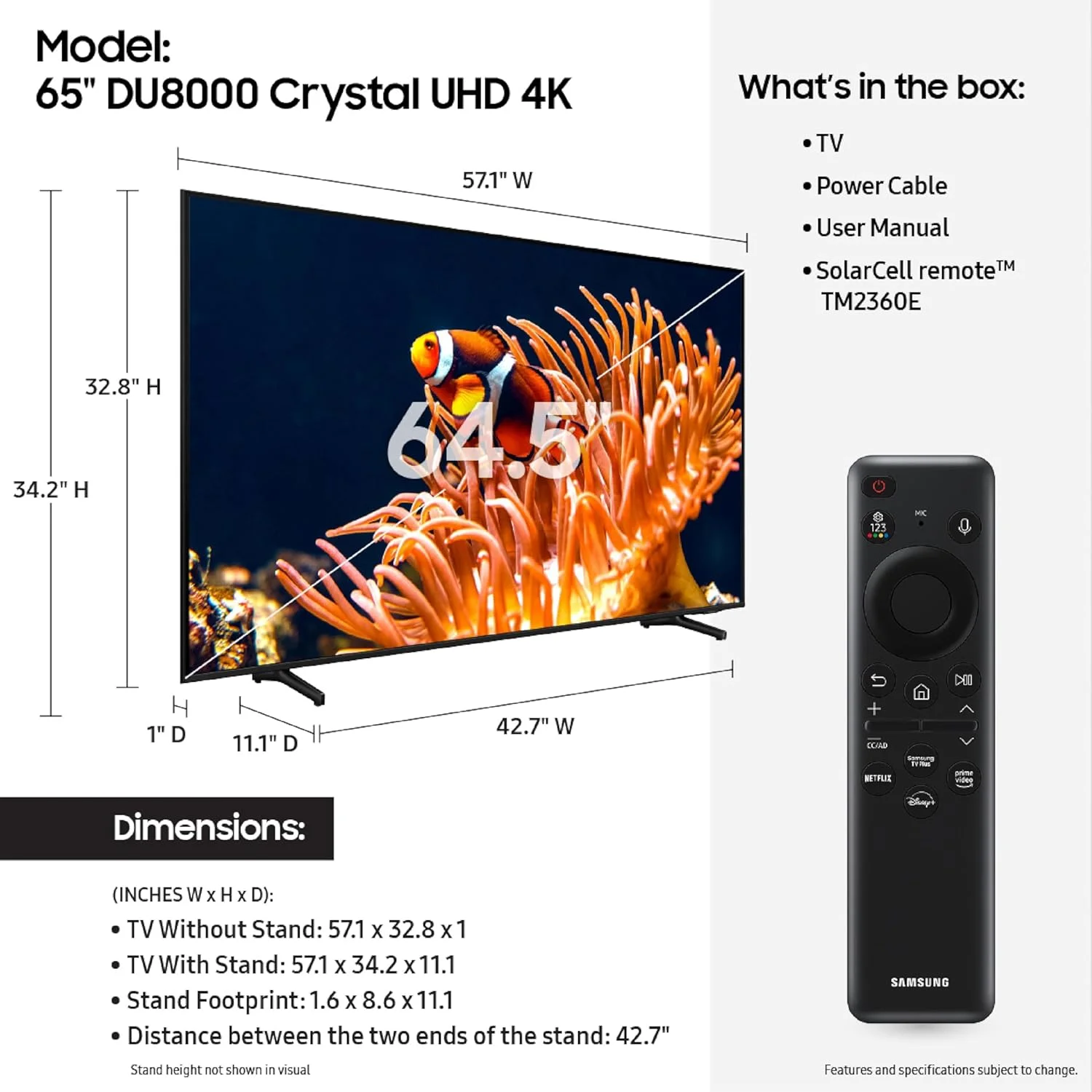تلویزیون هوشمند 65 اینچ سامسونگ سری DU8000 با کیفیت 4K Crystal UHD، فناوری HDR، صدای ردیابی اشیاء Lite، شتابدهنده حرکت، طراحی فوقالعاده باریک، مرکز بازی و Alexa داخلی (مدل UN65DU8000، سال 2024) تلویزیون هوشمند 65 اینچ سامسونگ سری DU8000 با کیفیت 4K Crystal UHD، فناوری HDR، صدای ردیابی اشیاء Lite، شتابدهنده حرکت، طراحی فوقالعاده باریک، مرکز بازی و Alexa داخلی (مدل UN65DU8000، سال 2024)
