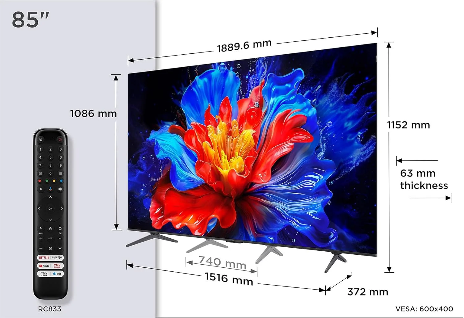 تلویزیون هوشمند 85 اینچی TCL P8K QLED 4K UHD | تلویزیون گوگل، 144 هرتز، HDR10+، پردازنده AiPQ Pro، صدای ONKYO 2.1، Dolby Atmos، DTS Virtual:X، بدنه باریک یکپارچه (مدل 85P8K - 2025) تلویزیون هوشمند 85 اینچی TCL P8K QLED 4K UHD | تلویزیون گوگل، 144 هرتز، HDR10+، پردازنده AiPQ Pro، صدای ONKYO 2.1، Dolby Atmos، DTS Virtual:X، بدنه باریک یکپارچه (مدل 85P8K - 2025)