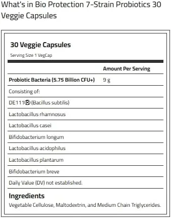 پروبیوتیک 7 سویه Bio Protection - 30 کپسول گیاهی - 5.75 میلیارد CFU - سلامت دستگاه گوارش، تعادل فلور روده، رفع نفخ، پشتیبانی از سیستم ایمنی، غیر GMO، گیاهی، مکمل بدون گلوتن