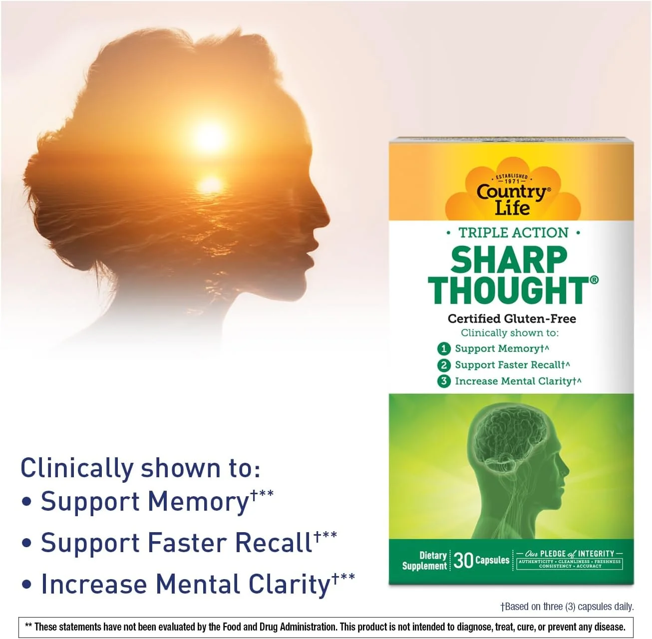 کپسول های تقویت حافظه سه گانه کانتری لایف، 30 عددی