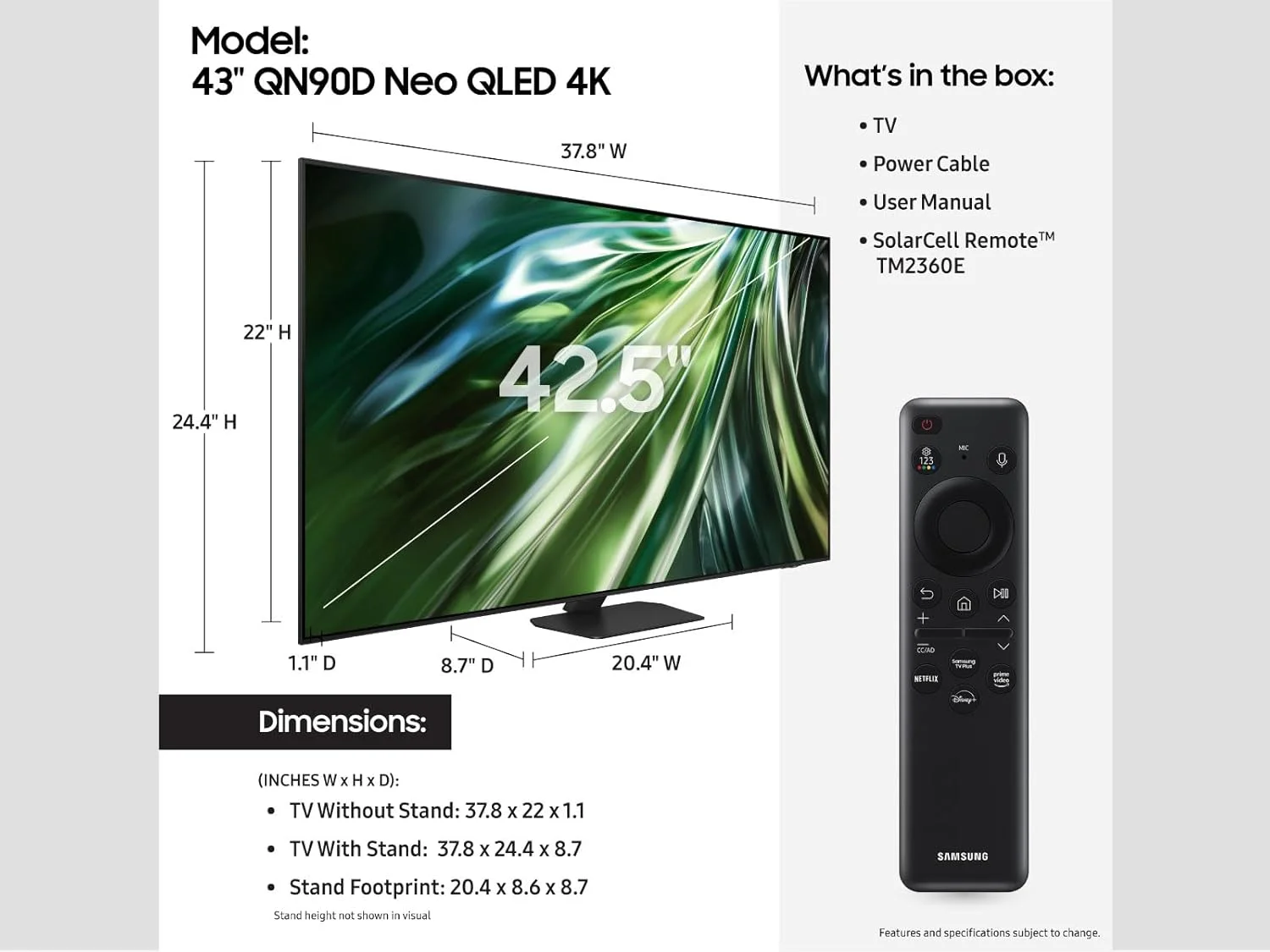 تلویزیون هوشمند 43 اینچی سامسونگ مدل QN90D سری QLED 4K Neo Quantum HDR با فناوری Dolby Atmos، Motion Xcelerator، Real Depth Enhancer Pro، دارای Alexa داخلی - مدل 43QN90D - مدل 2024 - نسخه بین المللی (بازسازی شده) تلویزیون هوشمند 43 اینچی سامسونگ مدل QN90D سری QLED 4K Neo Quantum HDR با فناوری Dolby Atmos، Motion Xcelerator، Real Depth Enhancer Pro، دارای Alexa داخلی - مدل 43QN90D - مدل 2024 - نسخه بین المللی (بازسازی شده)