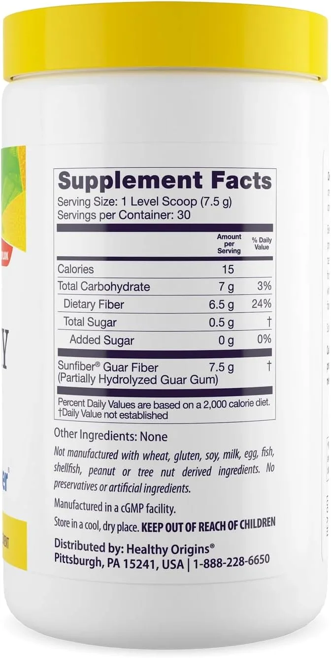 مکمل فیبر سالم Healthy Origins - مخلوط شفاف (Sunfiber)، 225 گرم - مکمل های سلامت روده برای زنان و مردان - مکمل غذایی پودر فیبر - مکمل بدون گلوتن - 7.9 اونس