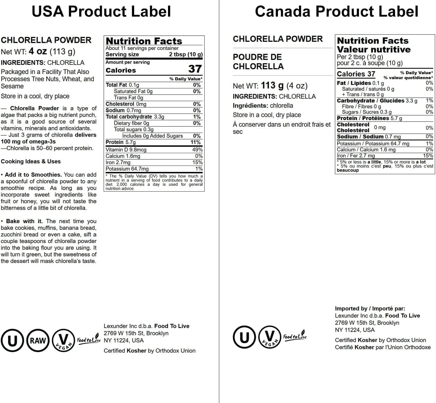 پودر کلرلا Food to Live، ۱۱۳ گرم - کوشر، جلبک سبز خام، سوپرفود وگان، فله، پروتئین سبز وگان خالص، غنی از ویتامین ها و مواد معدنی، عالی برای نوشیدنی ها، چای ها و اسموتی ها
