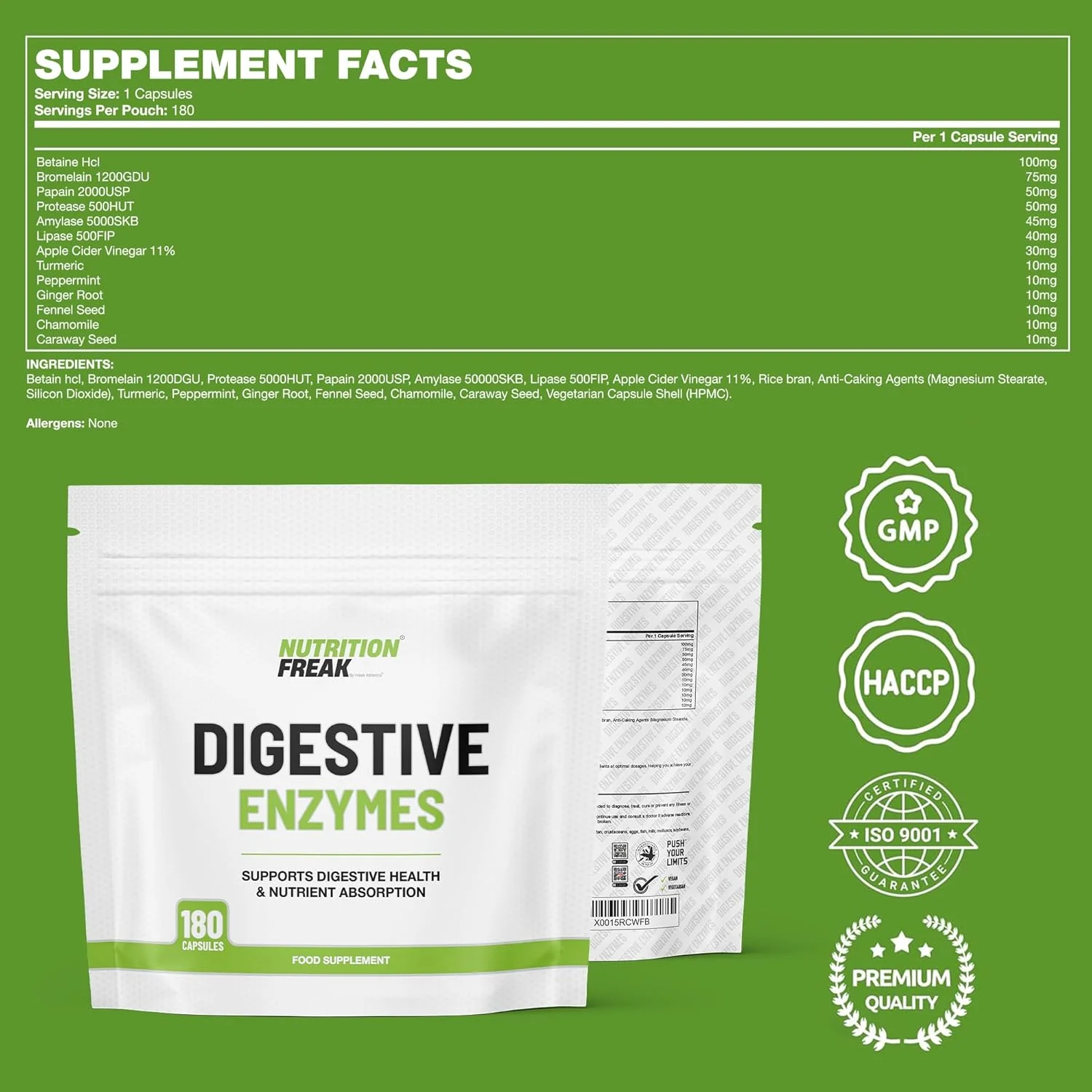 مکمل آنزیم های گوارشی ورزشی - 180 کپسول آنزیم های گوارشی با مواد گیاهی - پشتیبانی از سلامت روده و گوارش روزانه