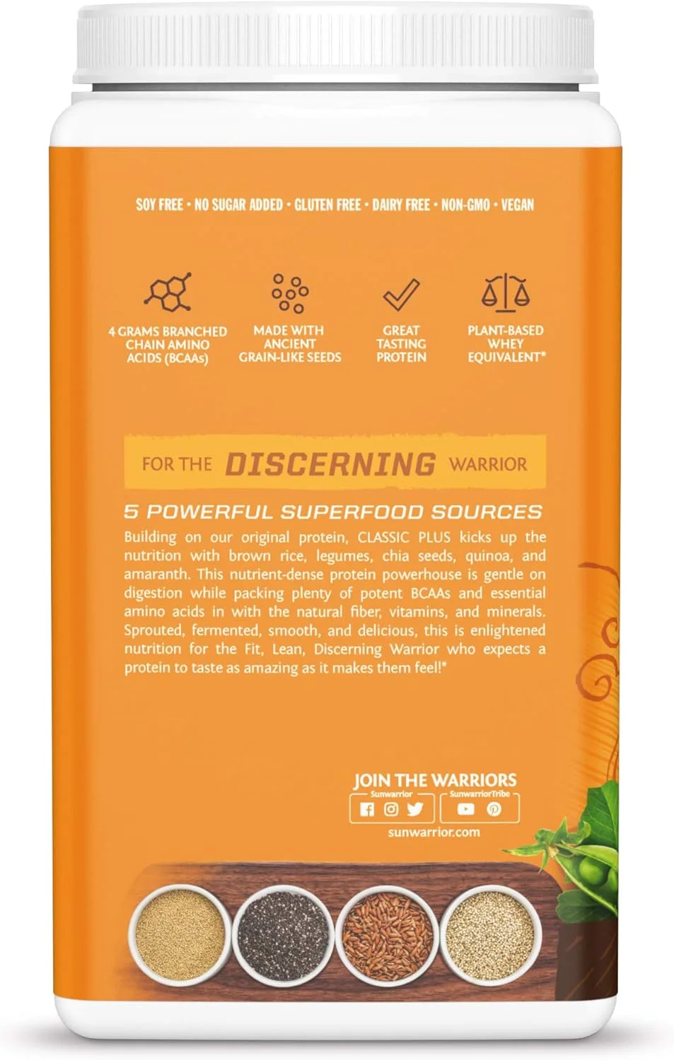 سان واریر - کلاسیک پلاس، پودر پروتئین وگان با نخود و برنج قهوه ای، پروتئین گیاهی ارگانیک خام، شکلاتی، 30 سروینگ