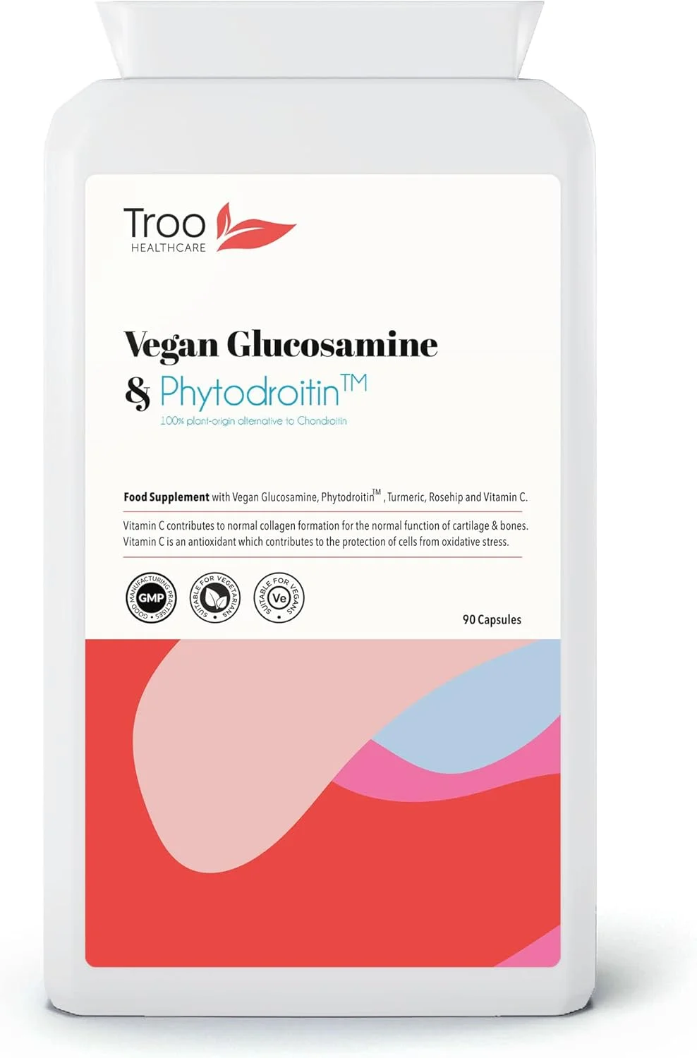 کپسول های کمپلکس گلوکوزامین و فیتودرویتین گیاهی ترو هلث کر - حاوی کندرویتین گیاهی، زردچوبه، گل رز و ویتامین C برای پشتیبانی از غضروف و استخوان ها (90 عدد)