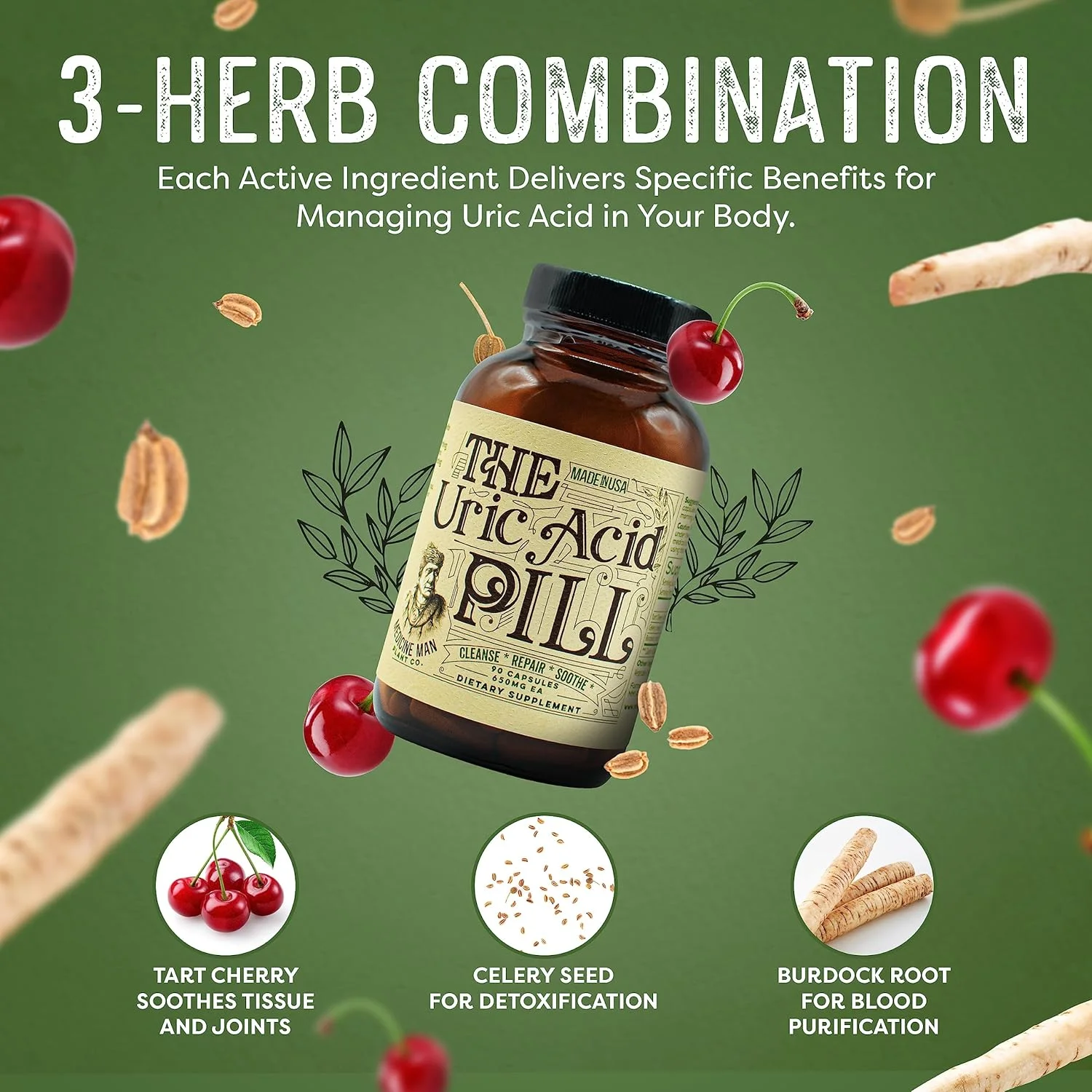 قرص اسید اوریک 90 عددی - مکمل اسید اوریک با عصاره گیلاس ترش، تخم کرفس و ریشه باباآدم - مکمل پشتیبانی از اسید اوریک حاوی مواد غیر تراریخته و گیاهی