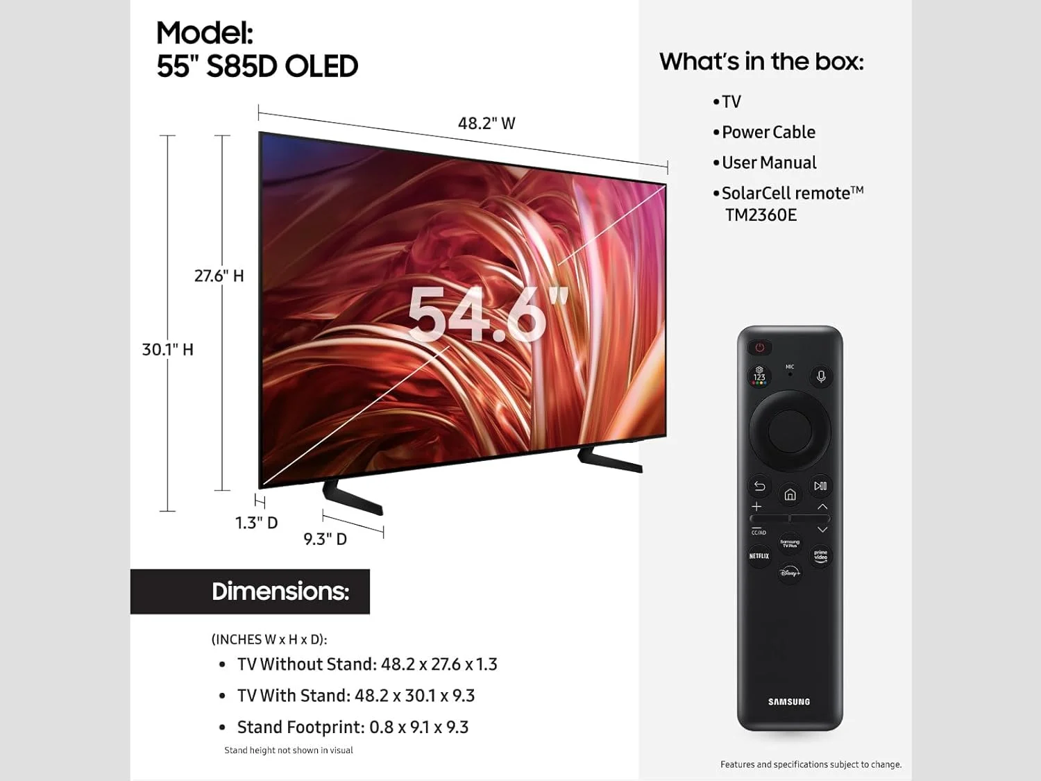 تلویزیون هوشمند 55 اینچی سامسونگ OLED 4K سری S85D با HDR، Dolby Atmos، Object Tracking Sound Lite، طراحی Contour، Motion Xcelerator مدل 2024 - نسخه بین المللی (بازسازی شده)