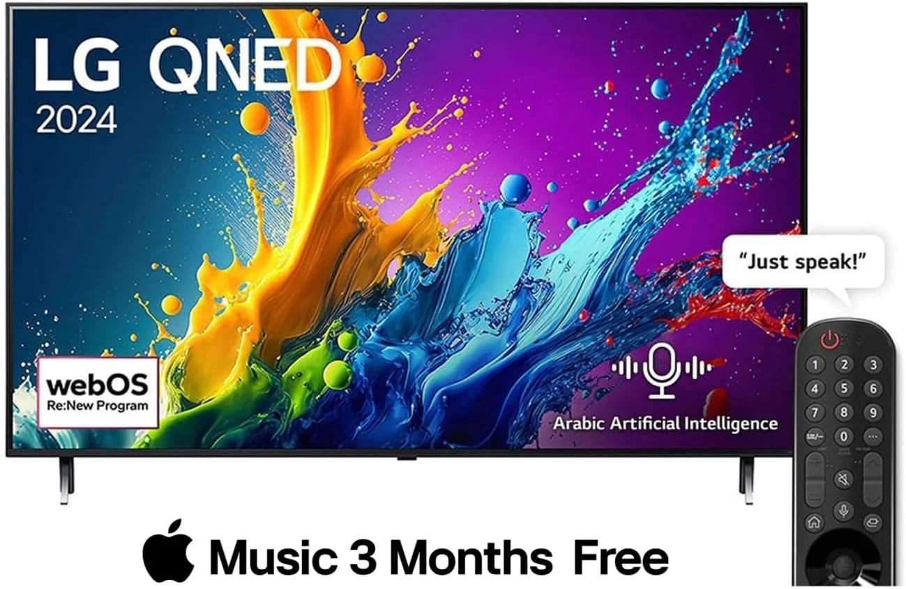 تلویزیون هوشمند 4K ال جی مدل QNED80 با صفحه نمایش 55 اینچ، ریموت جادویی AI، HDR10 و سیستم عامل webOS24 (سال 2024) - رنگ مشکی
