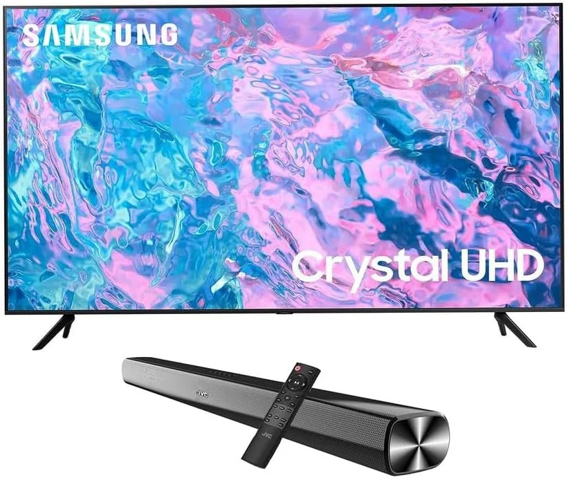 تلویزیون هوشمند سامسونگ، کریستال یو اچ دی 4K، مدل CU8000، سایز 65 اینچ، 2023، پردازنده کریستال 4K، ایر اسلیم، رنگ کریستالی پویا مدل 65CU8000 + همراه با ساندبار