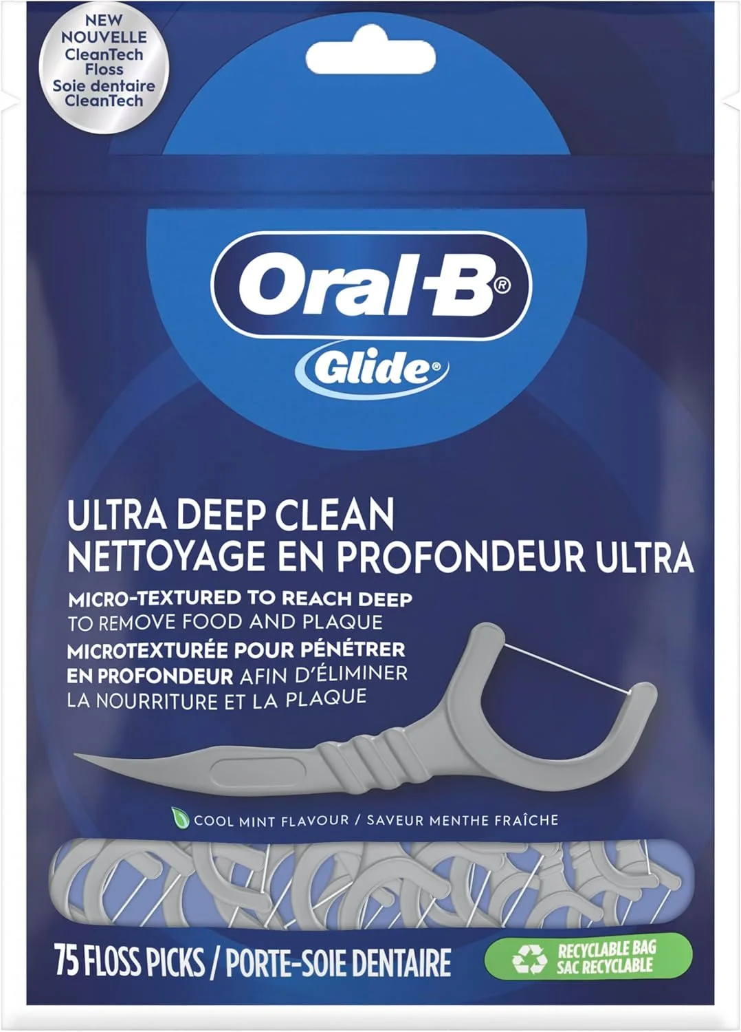 نخ دندان کمانی اورال-بی گلاید، پاک کننده عمیق پرو-هلث، طعم نعناع، بسته 75 عددی
