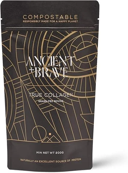پودر کلاژن گاوی تغذیه شده با علف True Collagen Ancient + Brave 200 گرم - پپتیدهای کلاژن هیدرولیز شده 100% (نوع 1) - پروتئین بالا، کتو - ضد پیری، سلامت پوست، مو و ناخن