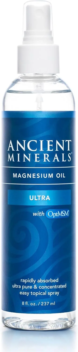 اسپری روغن منیزیم الترا Ancient Minerals با OptiMSM - مکمل کلرید منیزیم زچشتاین خالص و معتبر با MSM - بهترین استفاده موضعی برای جذب پوستی (236 میلی لیتر)