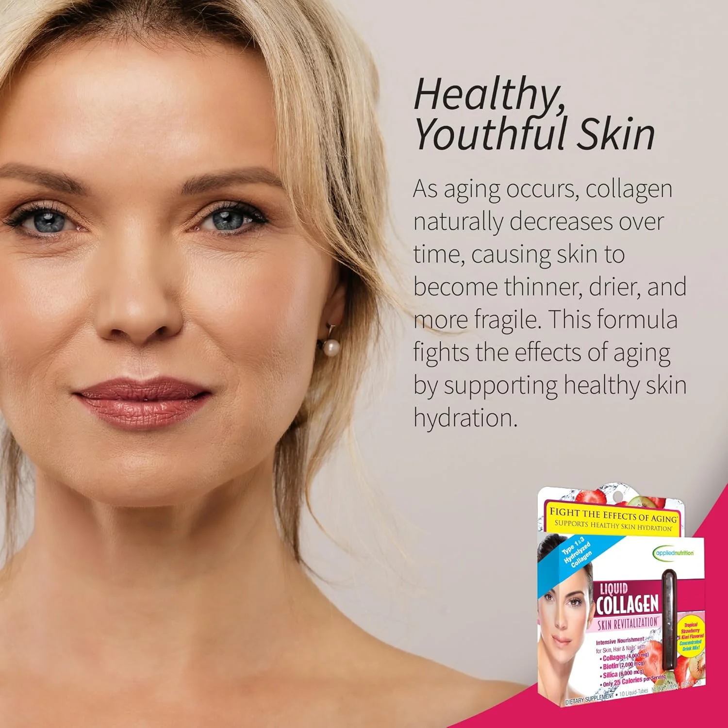 محلول کلاژن مایع Applied Nutrition برای احیای پوست، 10 عدد 100 میلی لیتر