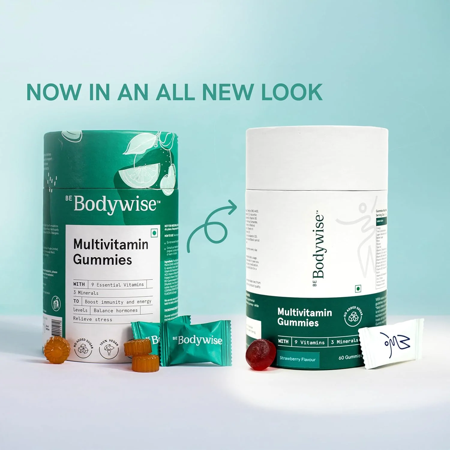 پاستیل مولتی ویتامین بادی وایز | حاوی فیبر، زینک، آهن و بیوتین | ویتامین D3، B6، E و A | افزایش انرژی و استقامت، بهبود ایمنی و سلامت پوست | وگان، بدون گلوتن و ژلاتین، 60 عدد