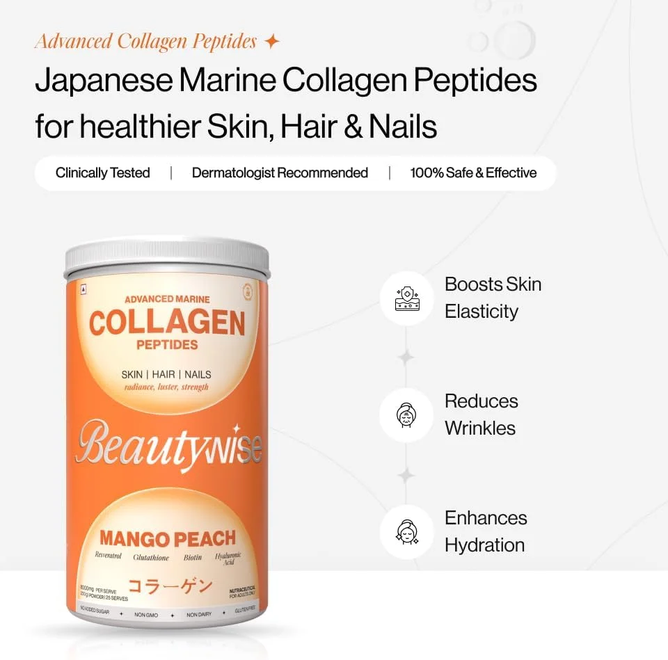 پودر کلاژن دریایی پیشرفته بیوتی وایز - 8000 میلی گرم پپتیدهای کلاژن ژاپنی | مکمل درخشش پوست، مو و ناخن | گلوتاتیون، رزوراترول، اسید هیالورونیک و ویتامین | (انبه هلو 200 گرم) پودر کلاژن دریایی پیشرفته بیوتی وایز - 8000 میلی گرم پپتیدهای کلاژن ژاپنی | مکمل درخشش پوست، مو و ناخن | گلوتاتیون، رزوراترول، اسید هیالورونیک و ویتامین | (انبه هلو 200 گرم)