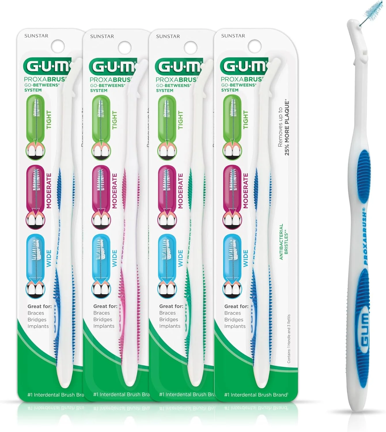 دسته و سری های یدکی برس بین دندانی GUM Proxabrush - تکی، بسته 4 عددی