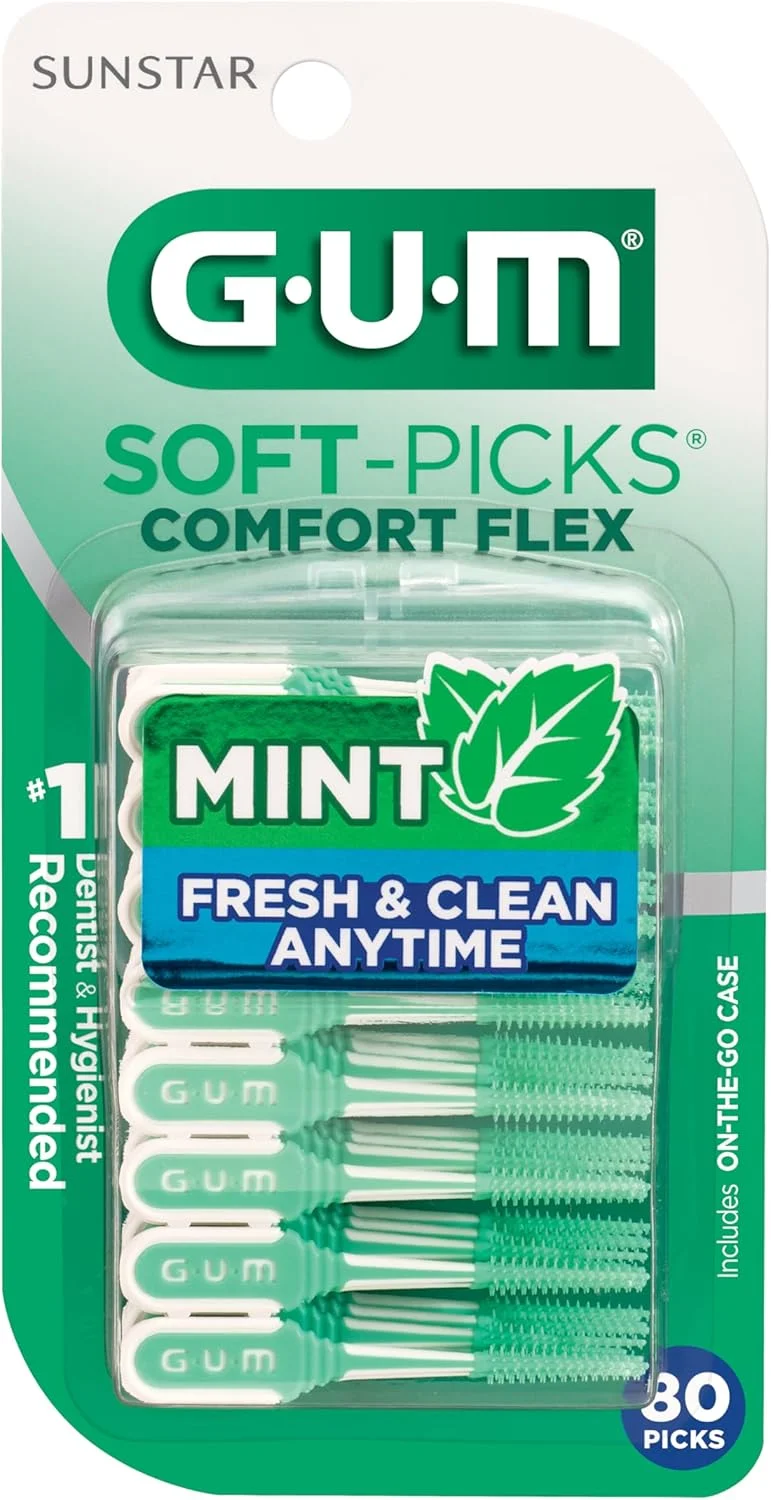 GUM Soft-Picks Comfort Flex، انتخاب آسان دندان برای بهداشت و تمیزی دندان، برس های بین دندانی یکبار مصرف با جعبه حمل مناسب، انتخاب دندانپزشک، نعناع، ​​80 عدد (4 بسته)