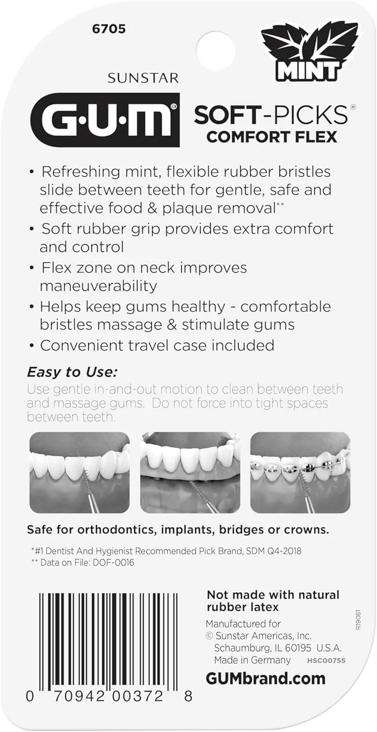 GUM Soft-Picks Comfort Flex، انتخاب آسان دندان برای بهداشت و تمیزی دندان، برس های بین دندانی یکبار مصرف با جعبه حمل مناسب، انتخاب دندانپزشک، نعناع، ​​80 عدد (4 بسته)