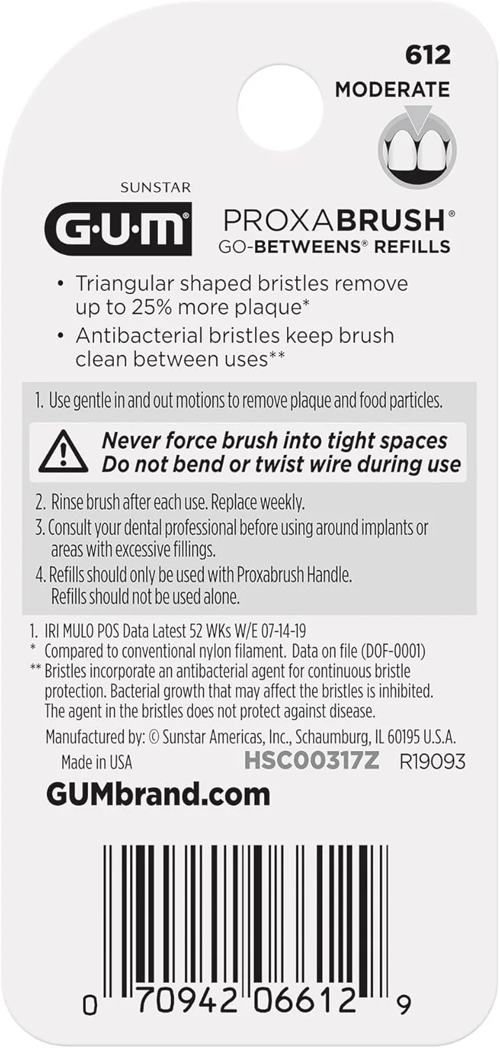 سری یدک برس بین دندانی جی یو ام پروکسا براش گو-بیتوینز - متوسط - سازگار با دسته دائمی - برس های بین دندانی قابل استفاده مجدد - خلال دندان با موهای نرم، 8 عددی (6 بسته) سری یدک برس بین دندانی جی یو ام پروکسا براش گو-بیتوینز - متوسط - سازگار با دسته دائمی - برس های بین دندانی قابل استفاده مجدد - خلال دندان با موهای نرم، 8 عددی (6 بسته)