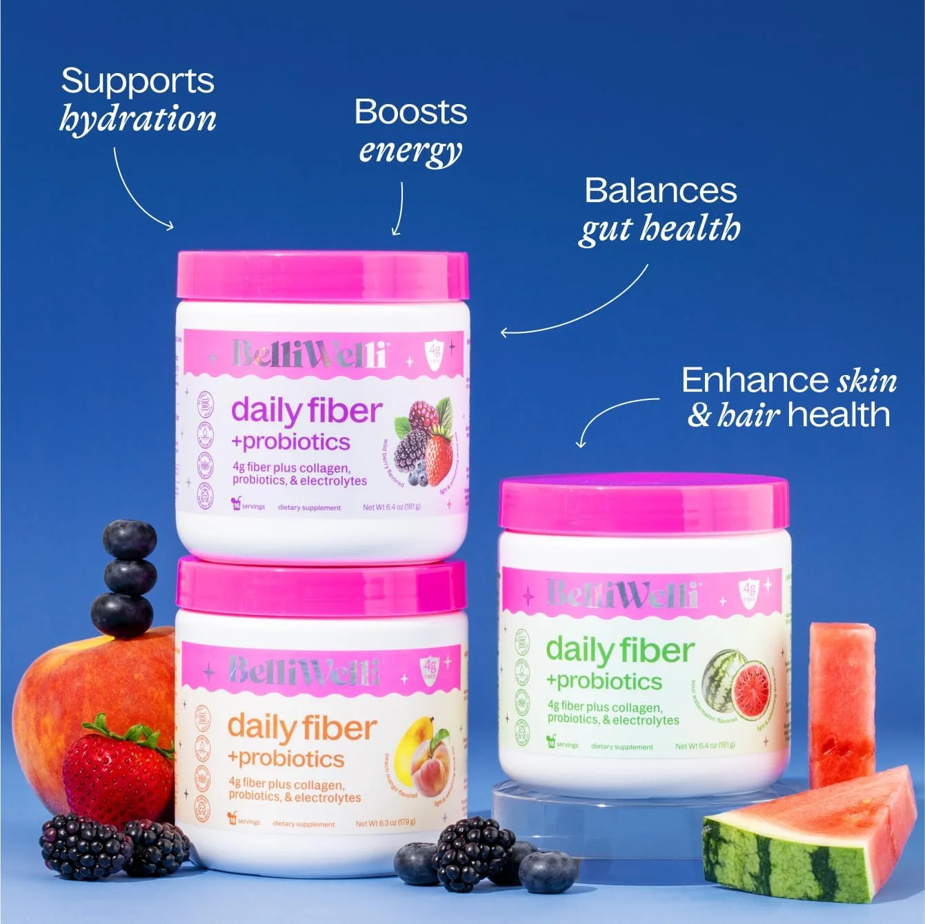 پودر مکمل فیبر روزانه Belli Welli با کلاژن، پروبیوتیک ها و الکترولیت ها | پشتیبانی از سلامت دستگاه گوارش، تعادل روده و کاهش التهاب | طعم هندوانه | 16 سروینگ پودر مکمل فیبر روزانه Belli Welli با کلاژن، پروبیوتیک ها و الکترولیت ها | پشتیبانی از سلامت دستگاه گوارش، تعادل روده و کاهش التهاب | طعم هندوانه | 16 سروینگ