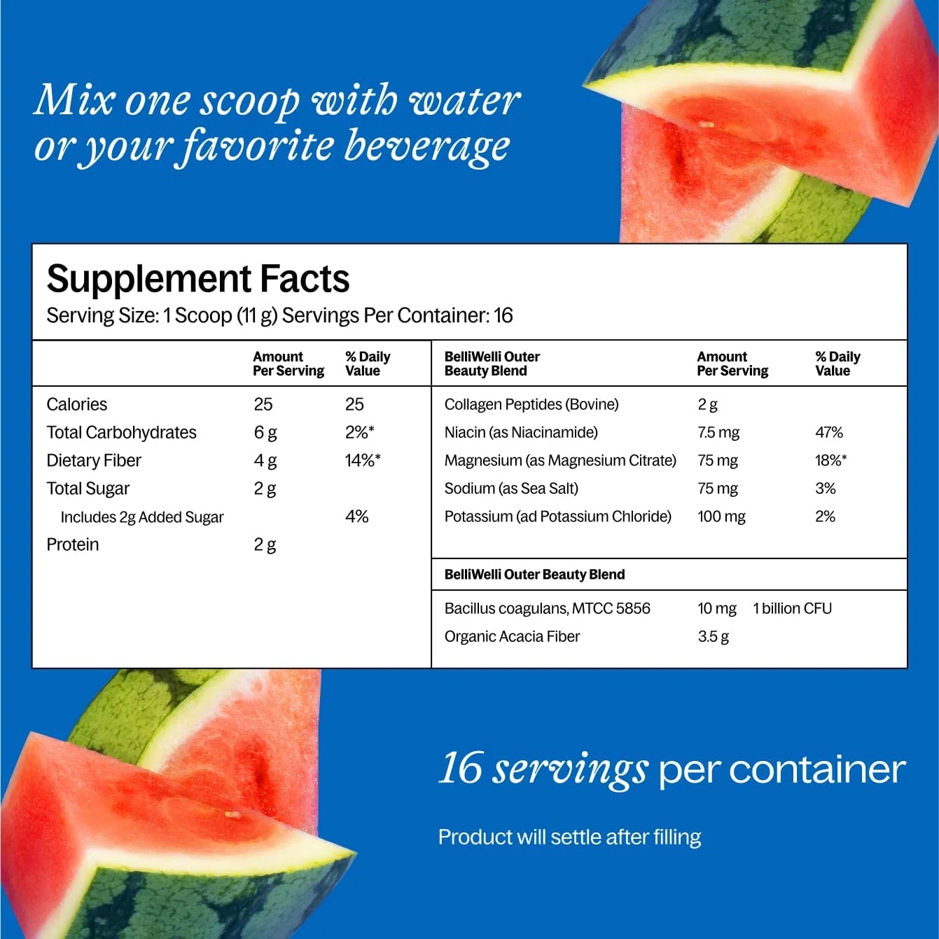 پودر مکمل فیبر روزانه Belli Welli با کلاژن، پروبیوتیک ها و الکترولیت ها | پشتیبانی از سلامت دستگاه گوارش، تعادل روده و کاهش التهاب | طعم هندوانه | 16 سروینگ پودر مکمل فیبر روزانه Belli Welli با کلاژن، پروبیوتیک ها و الکترولیت ها | پشتیبانی از سلامت دستگاه گوارش، تعادل روده و کاهش التهاب | طعم هندوانه | 16 سروینگ