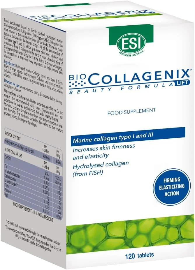 قرص بیوکلاژنیکس دریایی ای اس آی حاوی 1000 میلی گرم کلاژن، 120 عدد به همراه آینه جیبی تاشو، پشتیبانی از خاصیت ارتجاعی، آبرسانی و استحکام پوست، سلامت مو و ناخن قرص بیوکلاژنیکس دریایی ای اس آی حاوی 1000 میلی گرم کلاژن، 120 عدد به همراه آینه جیبی تاشو، پشتیبانی از خاصیت ارتجاعی، آبرسانی و استحکام پوست، سلامت مو و ناخن