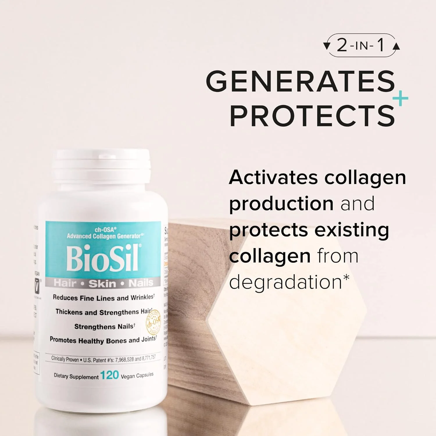 بایوسیل - 120 کپسول گیاهی، بسته 2 عددی - با کمپلکس ثبت شده ch-OSA - افزایش تولید کلاژن برای مو، پوست و ناخن های زیبا - بدون GMO - در مجموع 240 سروینگ بایوسیل - 120 کپسول گیاهی، بسته 2 عددی - با کمپلکس ثبت شده ch-OSA - افزایش تولید کلاژن برای مو، پوست و ناخن های زیبا - بدون GMO - در مجموع 240 سروینگ