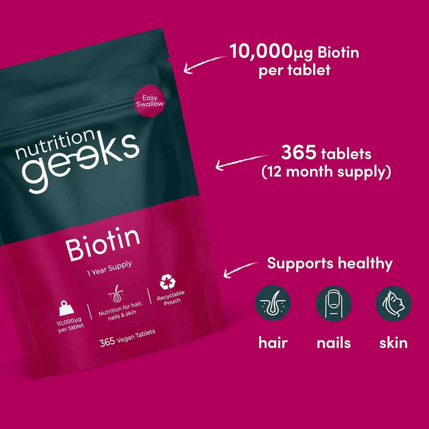 مکمل بیوتین برای رشد مو - تامین یک ساله بیوتین با قدرت بالا 10000 میکروگرم در هر قرص، ویتامین های پوست، مو و ناخن برای زنان و مردان، 365 قرص بیوتین گیاهی - بلع آسان، ویتامین های مو ساخت انگلستان مکمل بیوتین برای رشد مو - تامین یک ساله بیوتین با قدرت بالا 10000 میکروگرم در هر قرص، ویتامین های پوست، مو و ناخن برای زنان و مردان، 365 قرص بیوتین گیاهی - بلع آسان، ویتامین های مو ساخت انگلستان