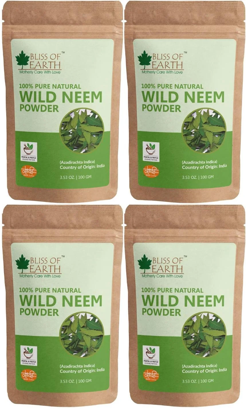 پودر برگ های چریش وحشی خالص بلیس آو ارث، 4 بسته 100 گرمی | عالی برای صورت، مو، پوست و بدن پودر برگ های چریش وحشی خالص بلیس آو ارث، 4 بسته 100 گرمی | عالی برای صورت، مو، پوست و بدن