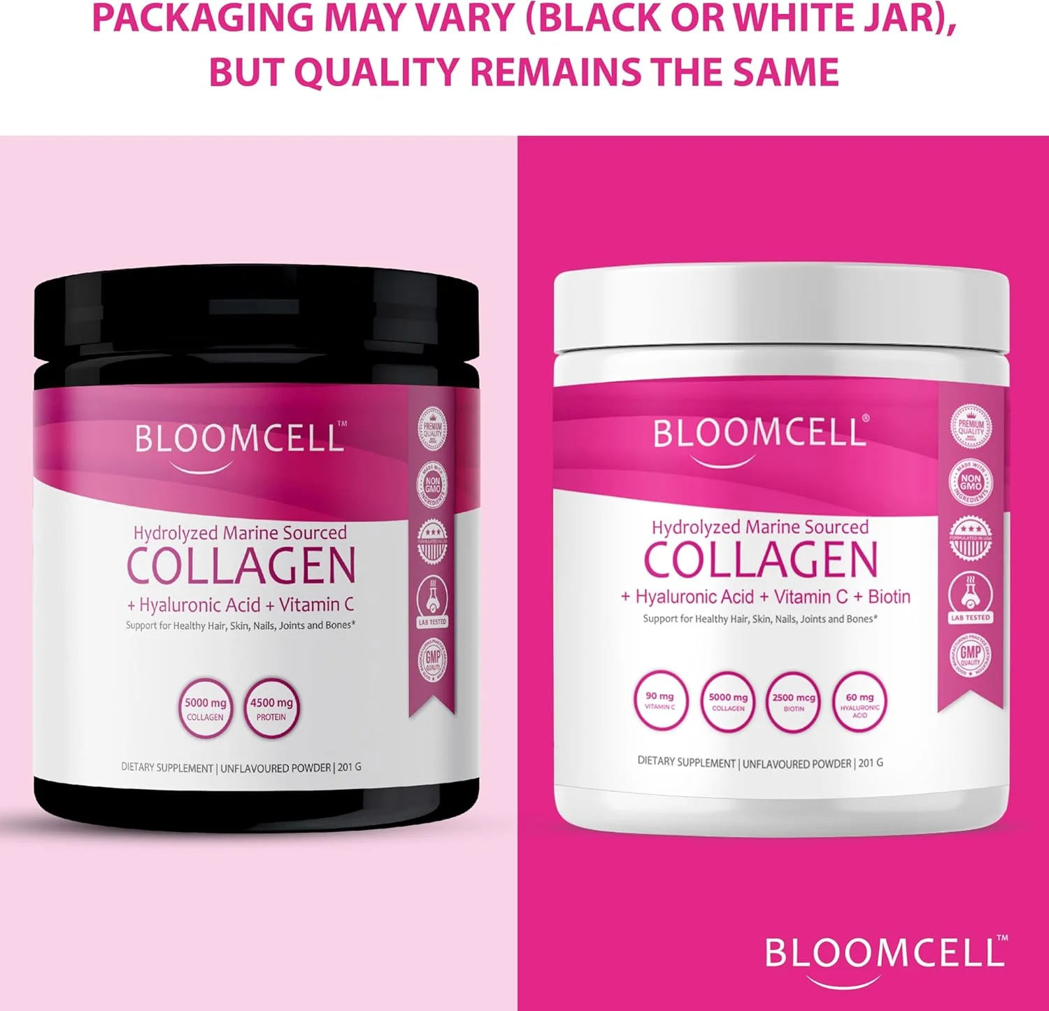 پودر کلاژن دریایی + اسید هیالورونیک + ویتامین C - 201 گرم (بدون طعم) | پپتیدهای هیدرولیز شده نوع I و III | پشتیبانی از سلامت پوست، مو، ناخن، مفاصل و استخوان | غیر GMO