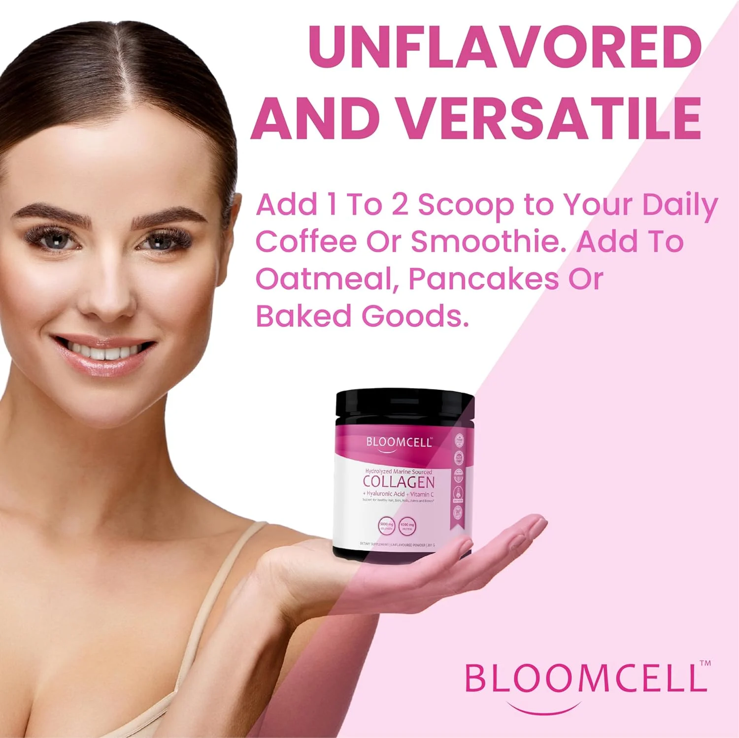 پودر کلاژن دریایی + اسید هیالورونیک + ویتامین C - 201 گرم (بدون طعم) | پپتیدهای هیدرولیز شده نوع I و III | پشتیبانی از سلامت پوست، مو، ناخن، مفاصل و استخوان | غیر GMO