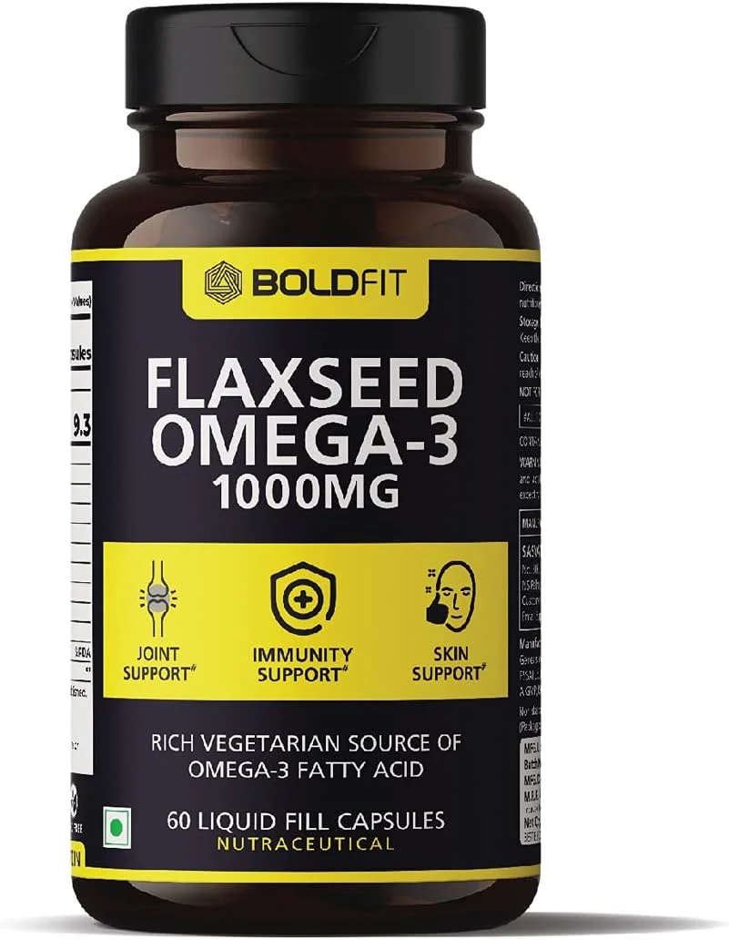 مکمل امگا 3 تخم کتان Boldfit 1000 میلی گرم برای حمایت از پوست، مفاصل، مو و سیستم ایمنی. منبع گیاهی امگا 3 برای آقایان و بانوان - 60 کپسول گیاهی. مکمل امگا 3 تخم کتان Boldfit 1000 میلی گرم برای حمایت از پوست، مفاصل، مو و سیستم ایمنی. منبع گیاهی امگا 3 برای آقایان و بانوان - 60 کپسول گیاهی.