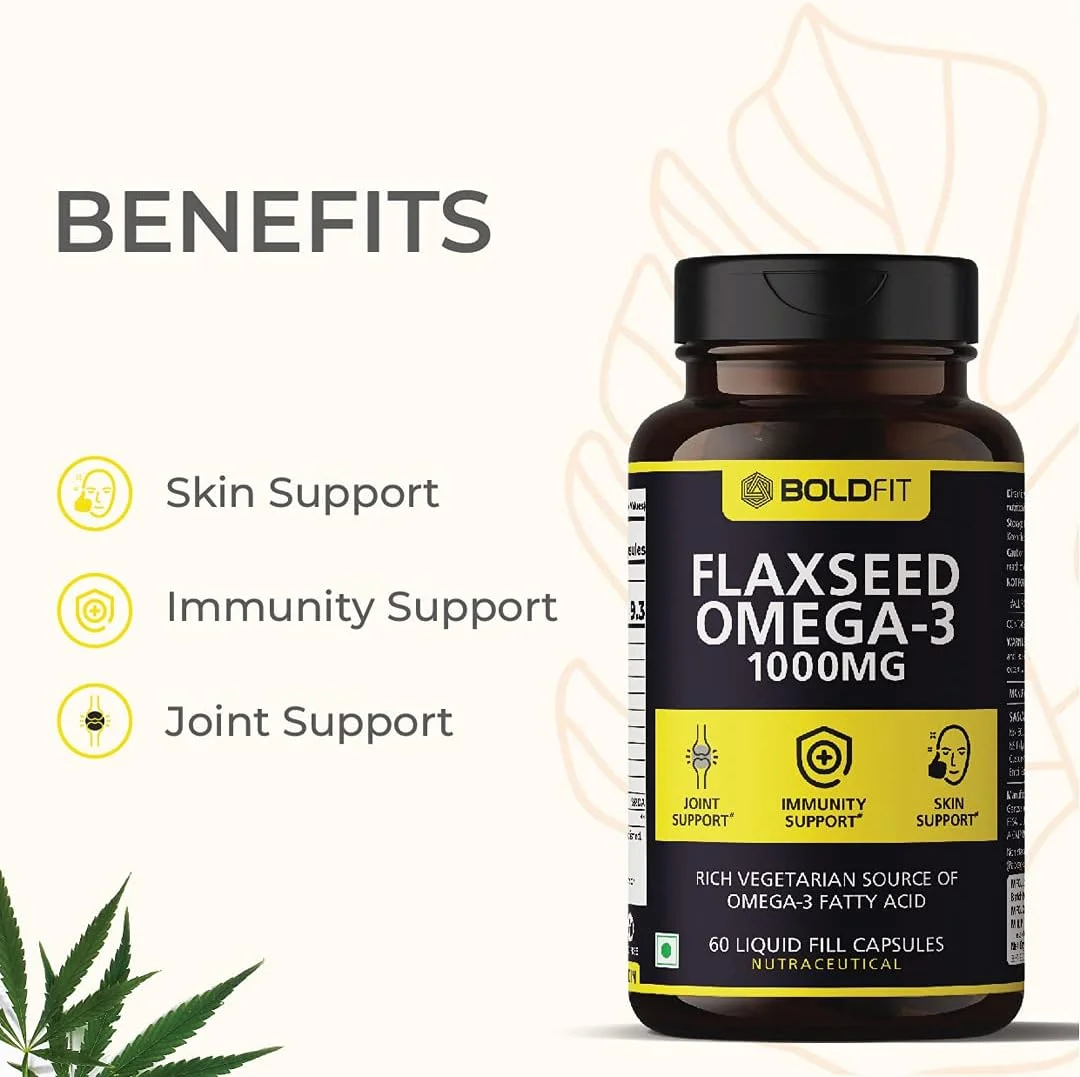 مکمل امگا 3 تخم کتان Boldfit 1000 میلی گرم برای حمایت از پوست، مفاصل، مو و سیستم ایمنی. منبع گیاهی امگا 3 برای آقایان و بانوان - 60 کپسول گیاهی. مکمل امگا 3 تخم کتان Boldfit 1000 میلی گرم برای حمایت از پوست، مفاصل، مو و سیستم ایمنی. منبع گیاهی امگا 3 برای آقایان و بانوان - 60 کپسول گیاهی.