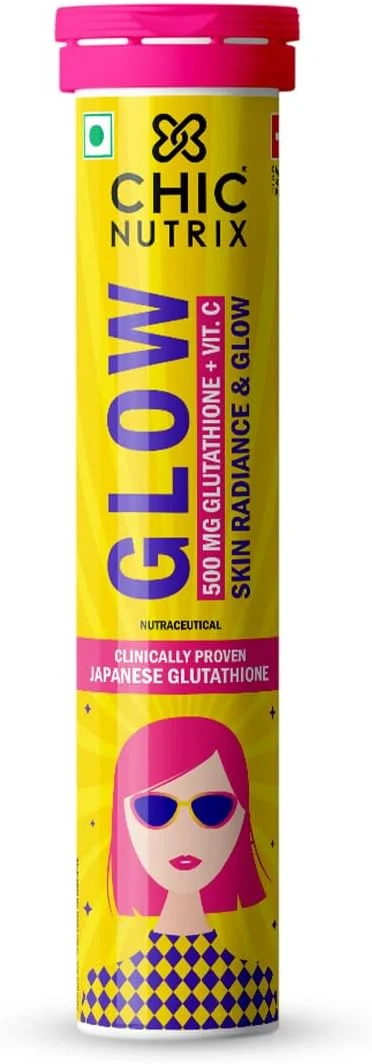 قرص جوشان Chicnutrix Glow - گلوتاتیون ژاپنی و آنتی اکسیدان ویتامین C برای پوست شفاف و درخشان، بدون شکر، طعم لیمو توت فرنگی، 20 عدد (بسته 1 عددی)