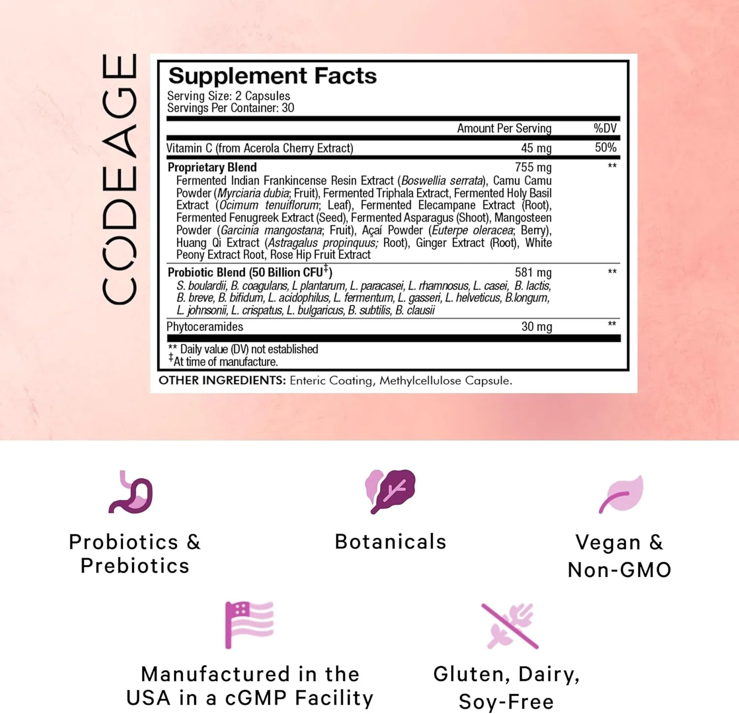 کپسول پروبیوتیک و پریبیوتیک پوست Codeage - مکمل روتین مراقبت از پوست - 50 میلیارد CFU - گیاهان دارویی آیورودا - پروبیوتیک صورت - پایدار در دمای اتاق، غیر GMO، وگان - 60 عدد کپسول پروبیوتیک و پریبیوتیک پوست Codeage - مکمل روتین مراقبت از پوست - 50 میلیارد CFU - گیاهان دارویی آیورودا - پروبیوتیک صورت - پایدار در دمای اتاق، غیر GMO، وگان - 60 عدد