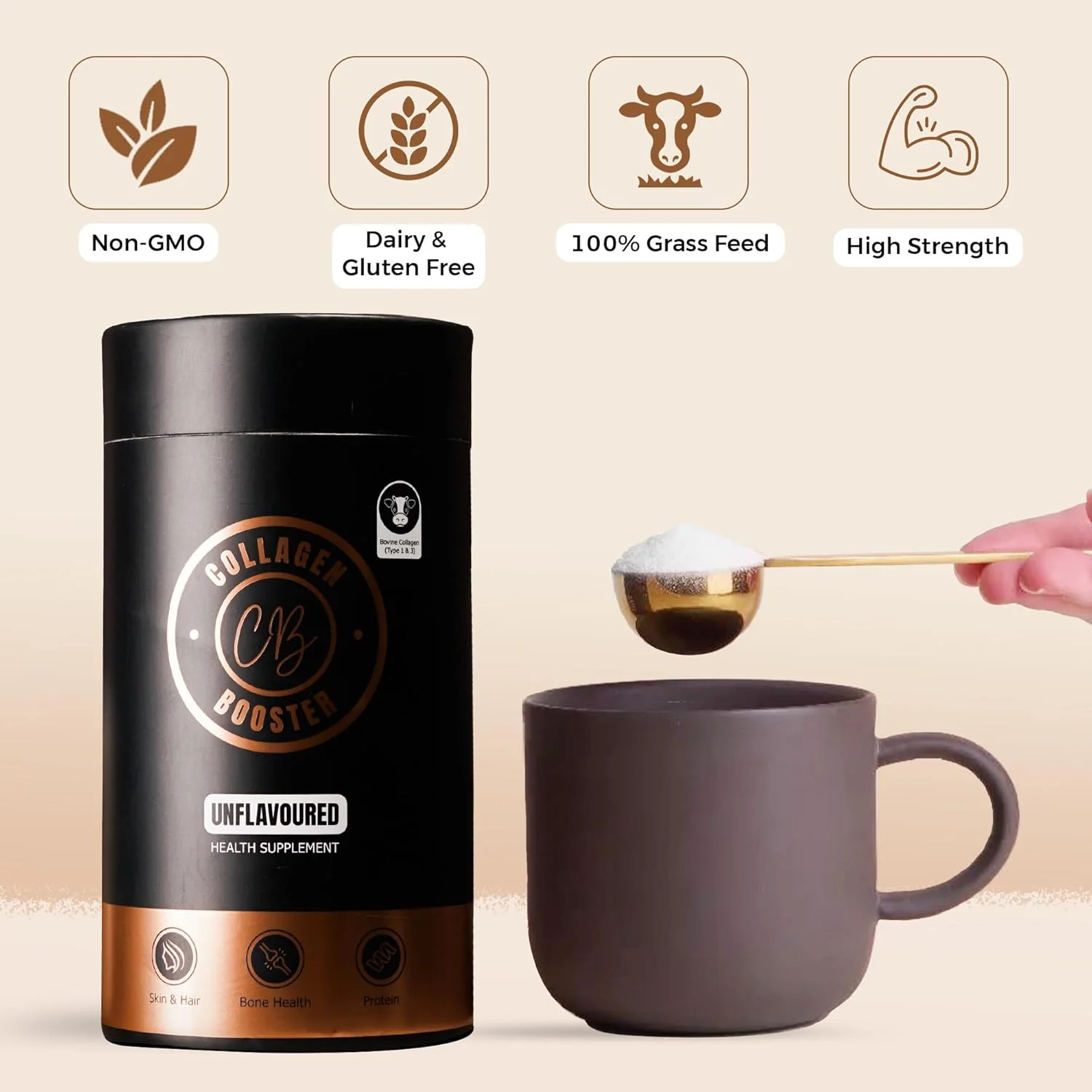 پودر کلاژن گاوی حلال - ممتاز، خالص، تغذیه شده با علف برای پوست، مو، ناخن و مفاصل - پروتئین با قدرت بالا با تمام 8 اسید آمینه ضروری - مناسب برای مردان و زنان پودر کلاژن گاوی حلال - ممتاز، خالص، تغذیه شده با علف برای پوست، مو، ناخن و مفاصل - پروتئین با قدرت بالا با تمام 8 اسید آمینه ضروری - مناسب برای مردان و زنان