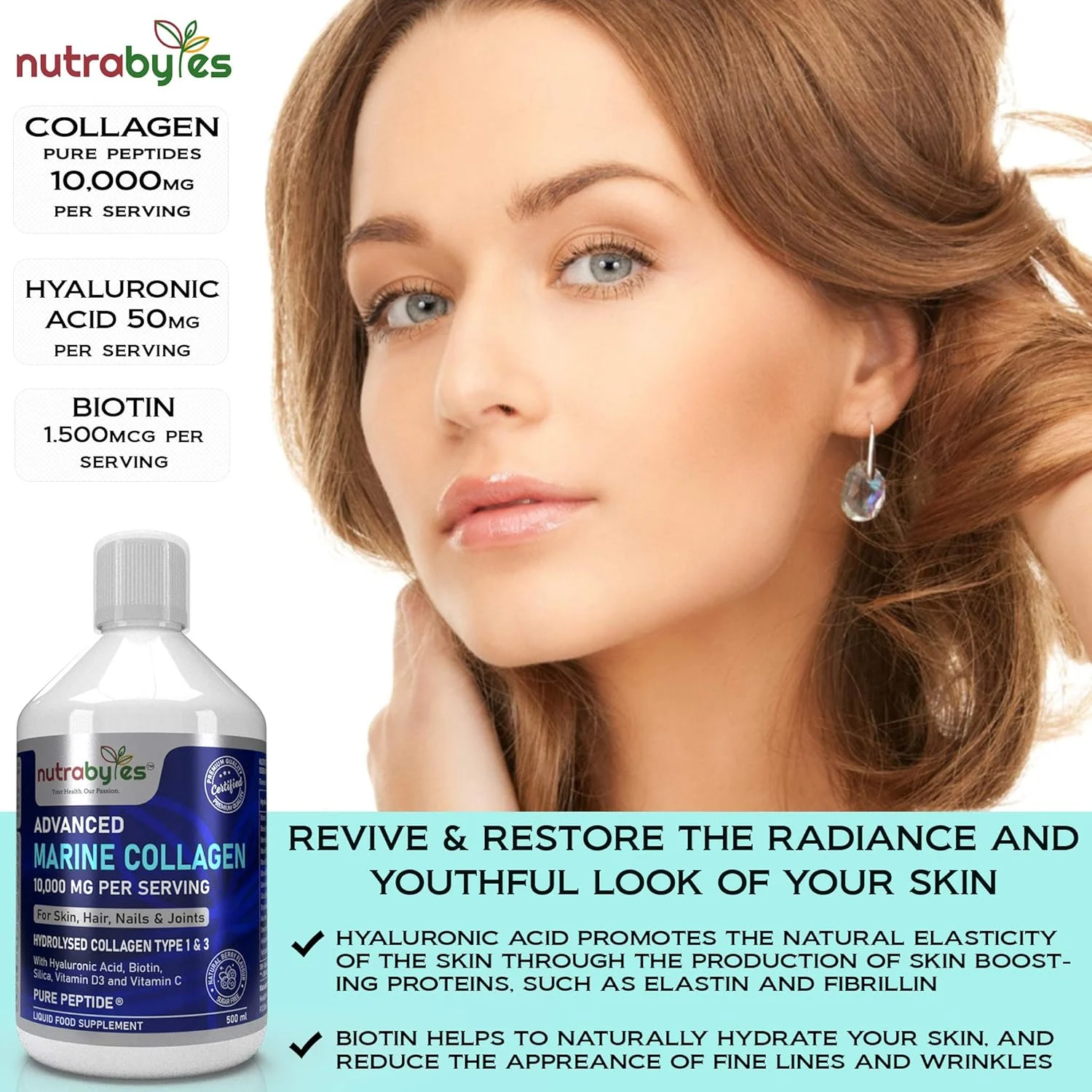 مایع کلاژن دریایی 10000 میلی گرم بدون شکر | پپتیدهای هیدرولیز شده خالص | اسید هیالورونیک، بیوتین، سیلیس، ویتامین C، ویتامین D3 | پوست، مو، ناخن ها و مفاصل سالم | طعم میوه طبیعی | جذب برتر مایع کلاژن دریایی 10000 میلی گرم بدون شکر | پپتیدهای هیدرولیز شده خالص | اسید هیالورونیک، بیوتین، سیلیس، ویتامین C، ویتامین D3 | پوست، مو، ناخن ها و مفاصل سالم | طعم میوه طبیعی | جذب برتر