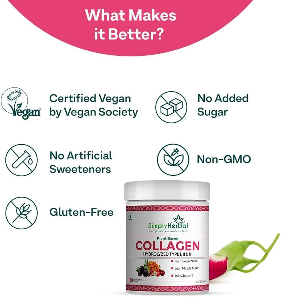 پودر کلاژن گیاهی سیمپلی هربال، مکمل پپتید ساز طبیعی به همراه ویتامین C، سیلیس و بیوتین برای سلامت پوست، مو و ناخن، تقویت عملکرد استخوان و مفاصل برای آقایان و بانوان - 300 گرم پودر کلاژن گیاهی سیمپلی هربال، مکمل پپتید ساز طبیعی به همراه ویتامین C، سیلیس و بیوتین برای سلامت پوست، مو و ناخن، تقویت عملکرد استخوان و مفاصل برای آقایان و بانوان - 300 گرم