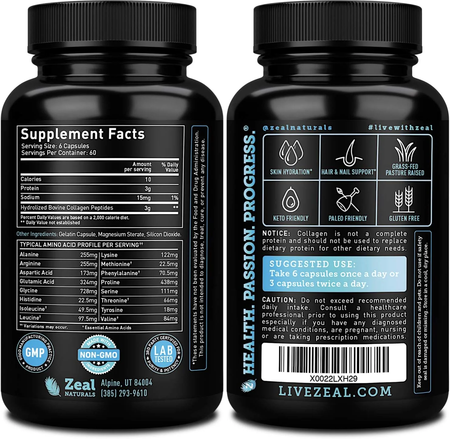 قرص های پپتید کلاژن خالص (360 کپسول) پودر پروتئین کلاژن 100% تغذیه شده با علف - پودر کلاژن هیدرولیز شده برای مکمل مفاصل و تاندون ها و مو، پوست و ناخن - کلاژنو هیدرولیزادو