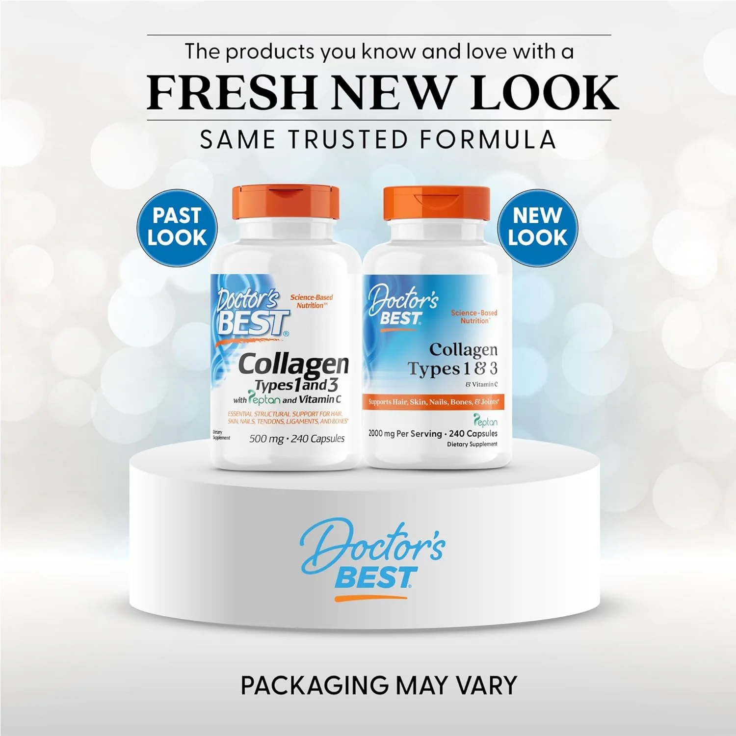 بهترین کلاژن نوع 1 و 3 به همراه ویتامین C، غیر تراریخته، بدون گلوتن، بدون سویا، پشتیبانی از مو، پوست، ناخن، تاندون ها و استخوان ها، 500 میلی گرم، 240 کپسول (DRB-00263)