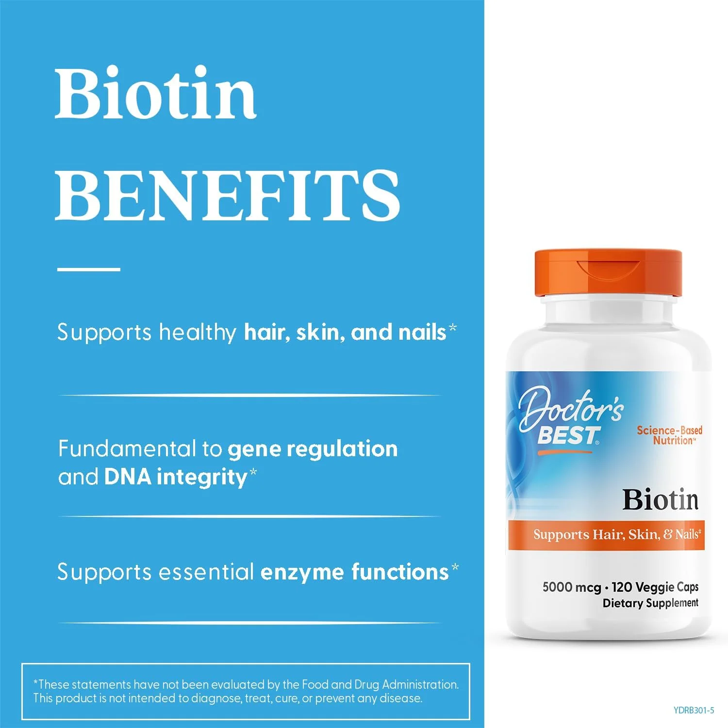 بهترین بیوتین دکتر برای پشتیبانی از مو، پوست، ناخن، افزایش انرژی، سیستم عصبی، غیر GMO، وگان، بدون گلوتن، 120 عدد