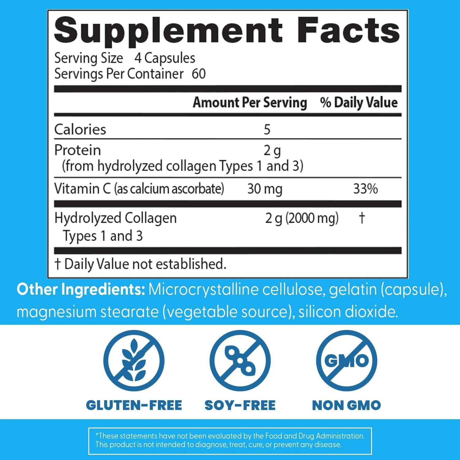 بهترین کلاژن نوع 1 و 3 به همراه ویتامین C، غیر تراریخته، بدون گلوتن، بدون سویا، پشتیبانی از مو، پوست، ناخن، تاندون ها و استخوان ها، 500 میلی گرم، 240 کپسول (DRB-00263)