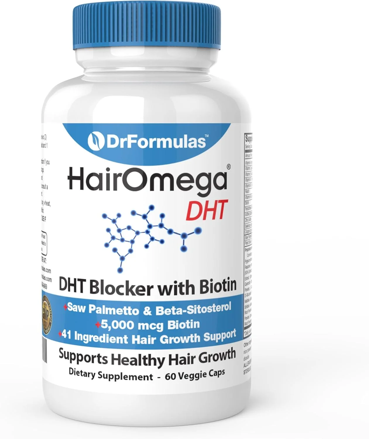 مکمل رشد مو DrFormulas HairOmega DHT Blocker Biotin 5000 mcg | قرص های ضد ریزش مو برای زنان و مردان، تامین 30 روزه