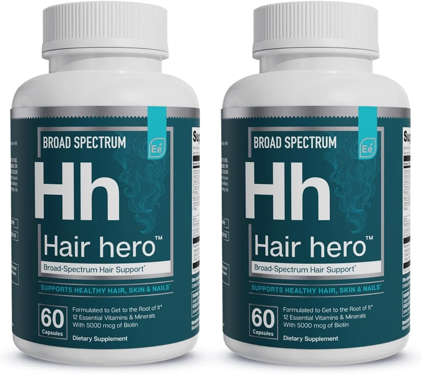 فرمول موی Essential Elements Hair Hero - فرمول طیف گسترده مو - مو، پوست و ناخن سالم - 5000 میکروگرم بیوتین، تامین 30 روزه (بسته 2 عددی)